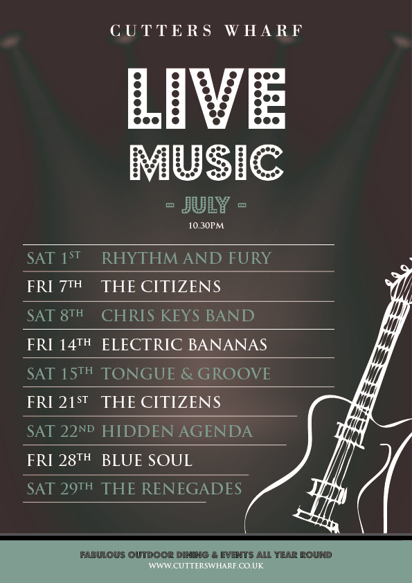 Cutters Live Music Jul A4 - Cutters Wharf Bar and Restaurant Belfast